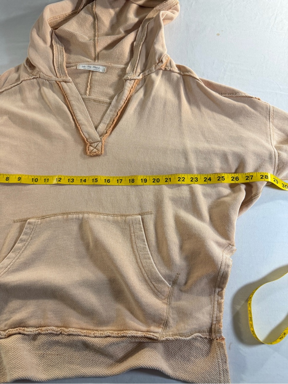 We The PeopleTan Oversized V Neck Hoodie Small Distressed Boho Kangaroo Pocket - Picture 7 of 9